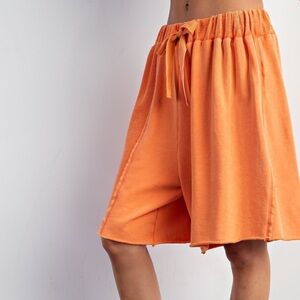 easel Orange Terry Cloth Drawstring Lounge Shorts